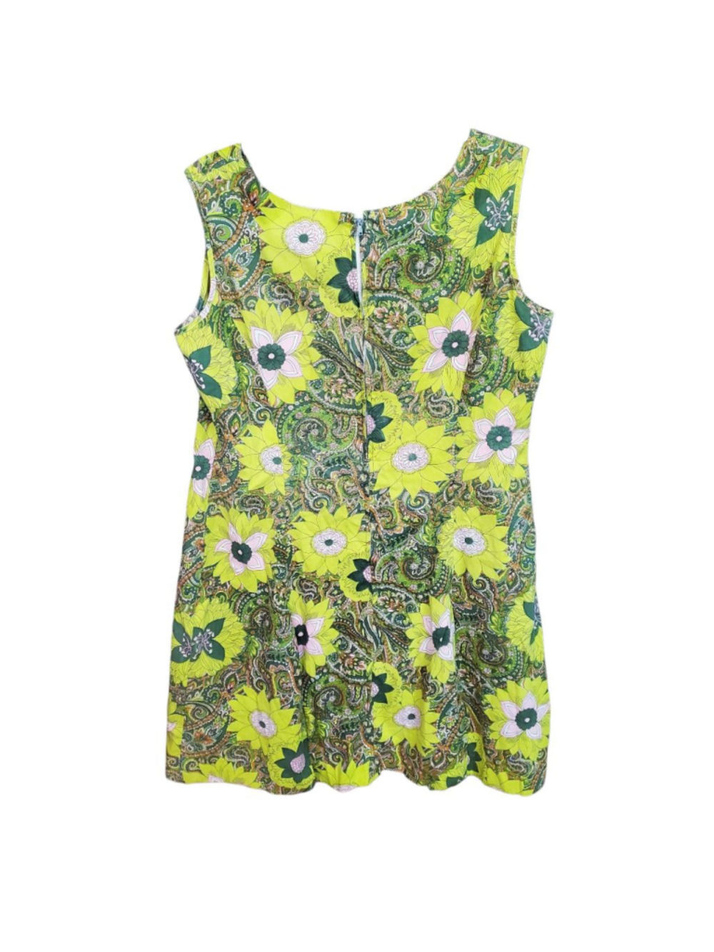 Vintage 1960s Psychedelic Green Pink Tunic Top Mini Dress